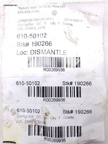 12-15 TOYOTA RAV4 2.5L 4CYL IGNITOR COIL ASSEMBLY - Picture 4 of 12