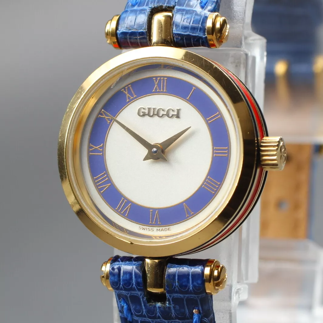 [Presque comme neuve] Montre femme Gucci 2000L 21 mm cadran bleu et blanc à quartz du JAPON