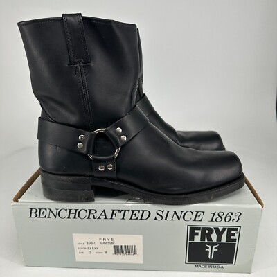 Frye Boots Mens 13 Black Leather Harness 8R Style 87400 Pull On w