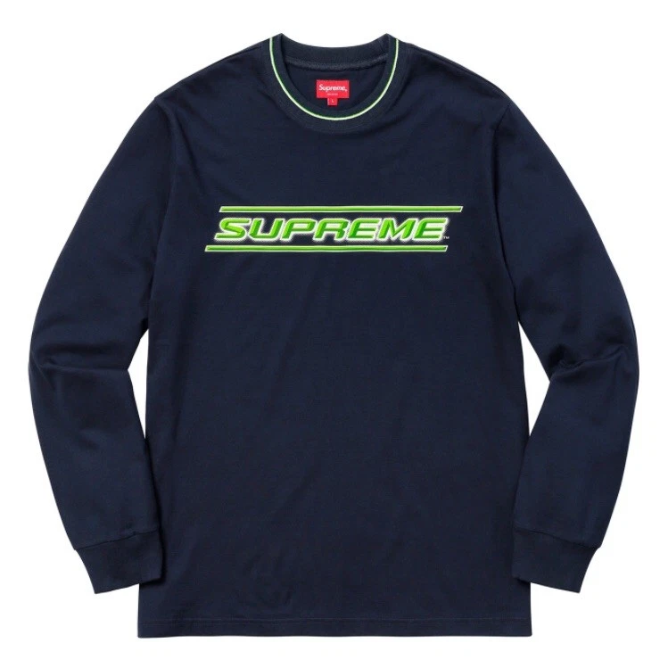 SUPREME BEVEL L S TOP NAVY LARGE SS18 FW22 BOX LOGO CREWNECK