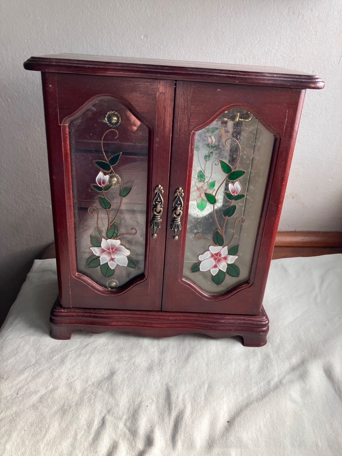 Wood Jewelry Box With 4 drawers, side compartment with necklace carousel.