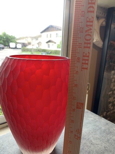 Rot geblasene Schnittkunst Glasvase Vintage handgemeißelt architektonisches Mittelstück Vase - Bild 10 von 13