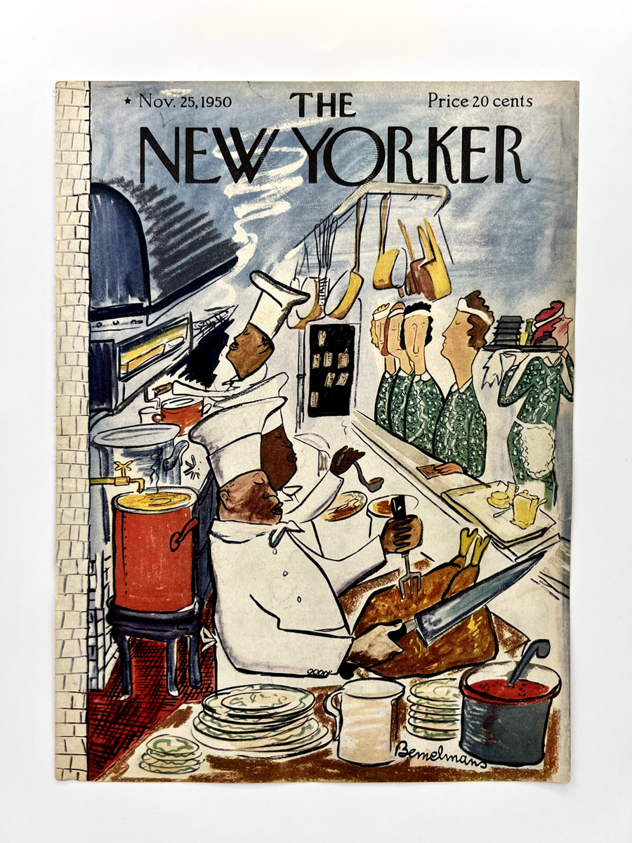 New Yorker フォーマル Original November 25, 1950 New Yorker Cover: Carving Turkey by