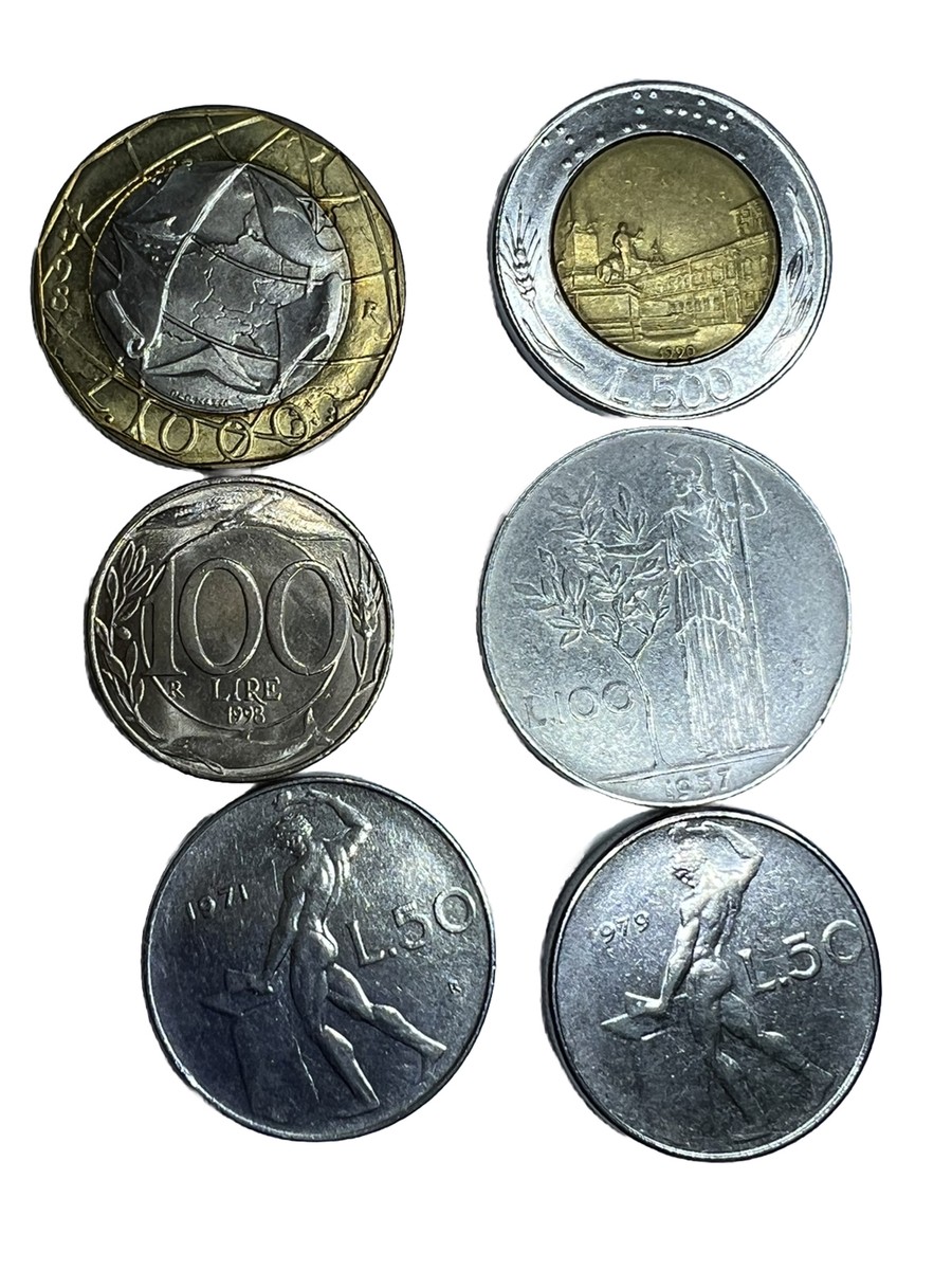 ITALY LIRES 6 COINS $1.000-$500-$100-$50 From 1957 To 1998 FREE