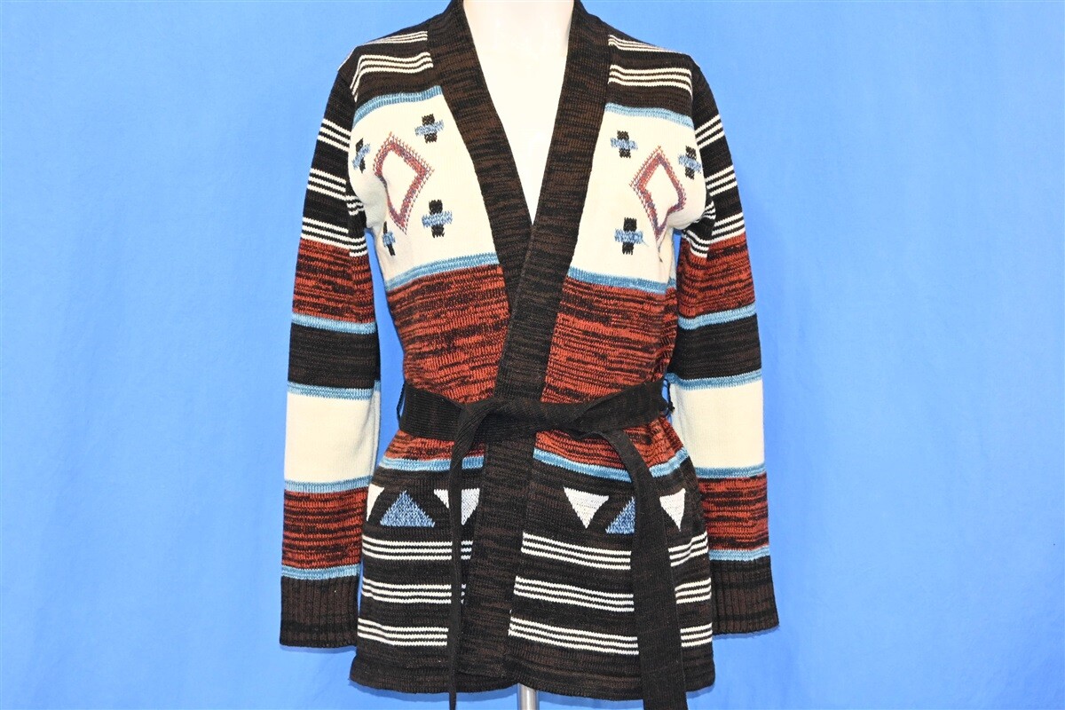 vintage 80s STRIPED BOHO GEOMETRIC WAIST TIE CARDIGAN