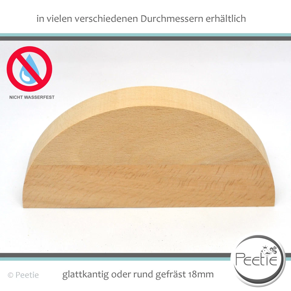 1x Holzscheibe halbrund Buche Leimholz 18 mm Holzrad rund Tischplatte Scheibe - Bild 2 von 4
