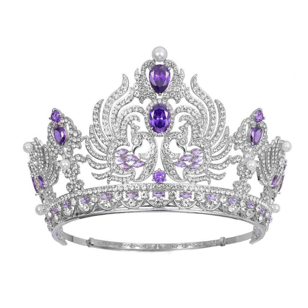 Tiara Waving Maiden Full Round Crystal Tiara Crown For Women