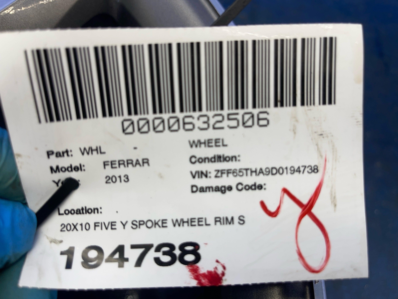 2008-2014 FERRARI 20X10 FIVE Y SPOKE WHEEL RIM SILVER *CURB RASH* OEM