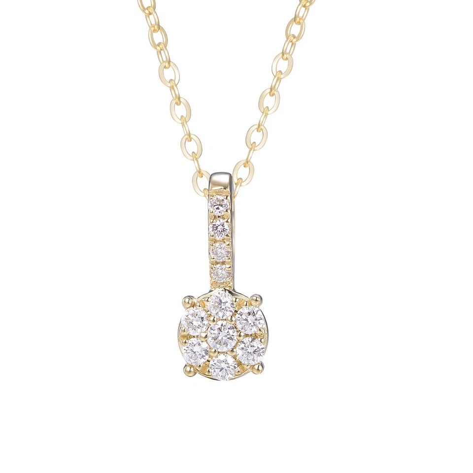 Ladies Solid 18 Carat Gold Brilliant Cut 0.1 Ct Diamond Cluster Pendant & Chain — 第 3/4 张图片