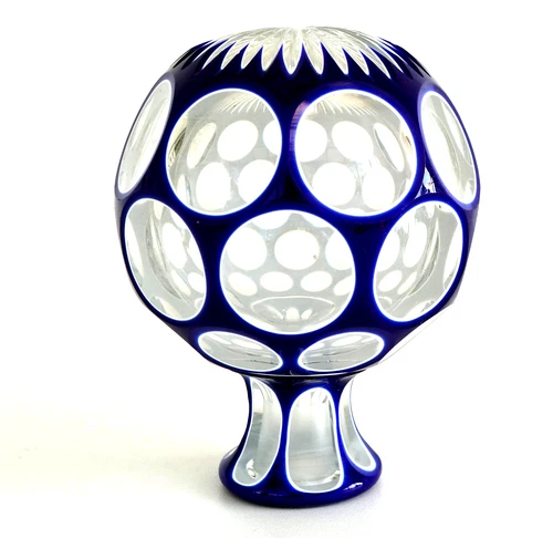 SAINT-LOUIS Rare BOULE D’ESCALIER Cristal Triple Couche Bleu et Blanc XIXème