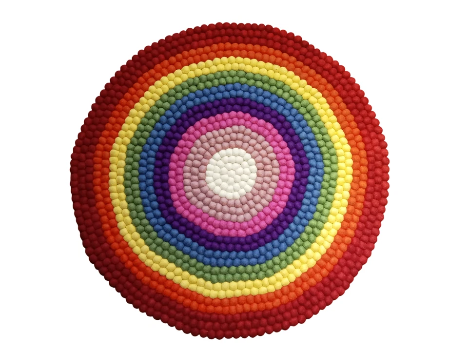 Handcrafted Rainbow Color Felt Ball Carpet – 100% New Zealand Wool, 98 cm Round, - Image 4 of 4