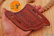 CUSTOM HANDMADE PURE COW ENGRAVED LEATHER SHEATH FOR FOLDING KNIFE -  1714
