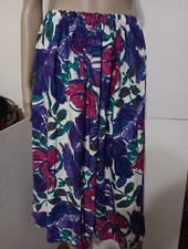 Vintage Multicolor Purple Green Floral Skirt Elastic Waist Sz M