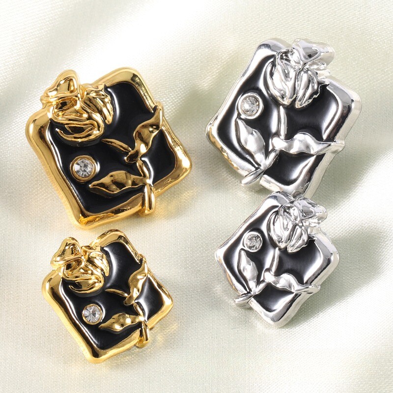 6X Vintage Rose Flower Crystal Diamante Metal Shank Button Glitter