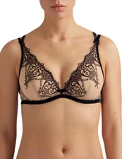 Aubade Coeurs Enlaces Triangle Bra QD12 Deep Plunge Luxury Bras Serenade Black