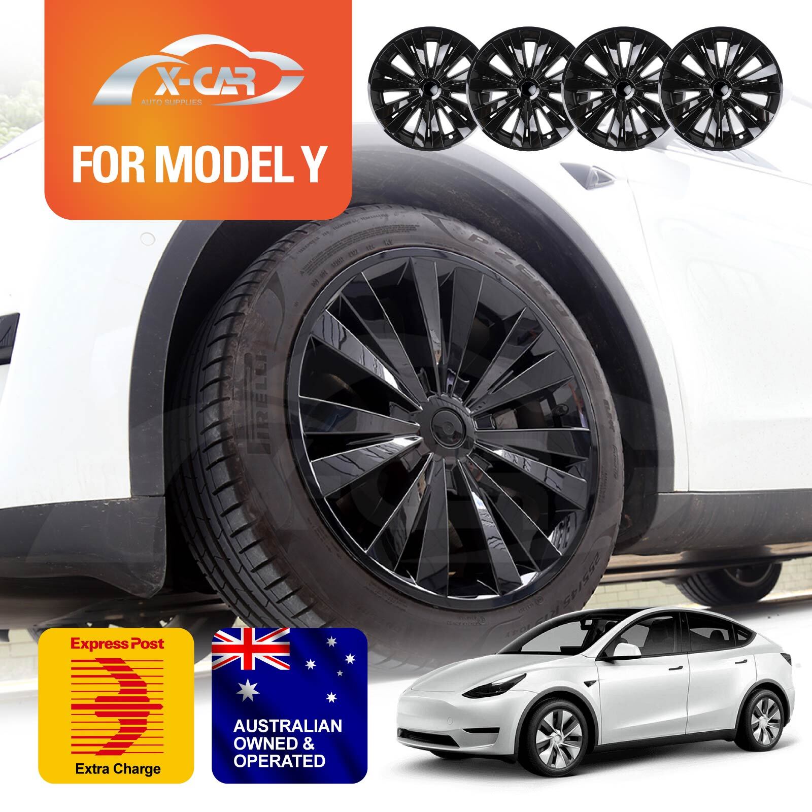 Tesla Model Y 2022-25 Wheel Cover 19 Inch Rim Hubcap Hub Cap X Plaid Glossy BLK