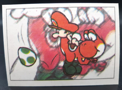 1994 Nintendo Wonder World #69 Baby Mario & Red Yoshi Portrait Sticker Card HTF