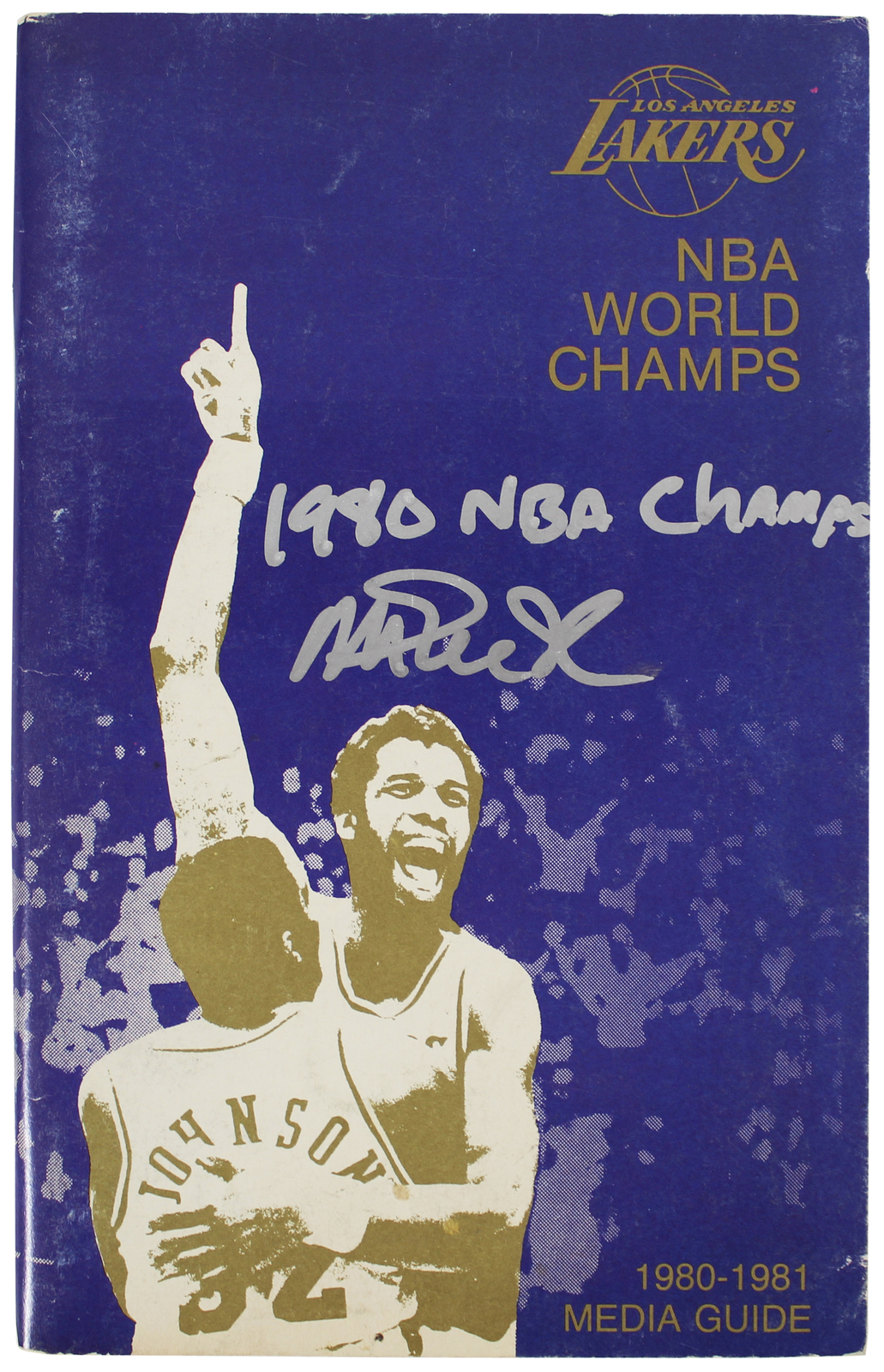 Magic Johnson Autographed Signed Lakers "1980 NBA Champs" 1980-81 NBA Wc Media Guide Beckett Wit 
