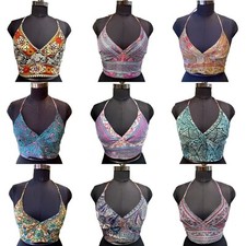 Wholesale 10 PC Of Indian Vintage Silk Sari Halter Crop Tops Retro 60s Clothing