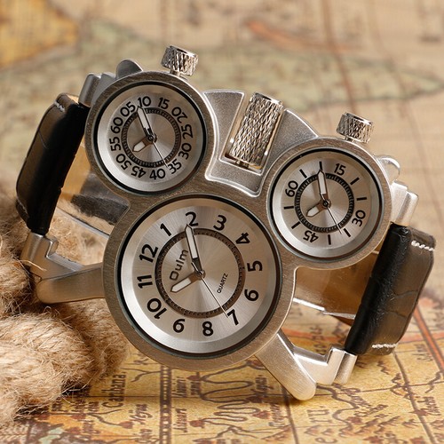 Oulm Three Time Display Men's Quartz Watches Military Army Sport Wrist Watch - Picture 10 of 13