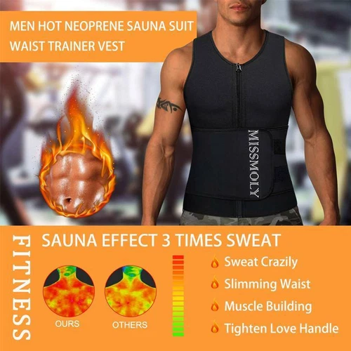 Mens Sauna Suit Sweat Vest Waist Trainer Body Shaper Tank Top Compression Shirt - Picture 10 of 30