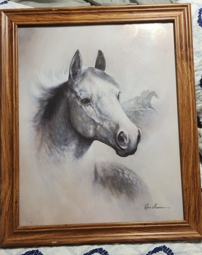 Ruane Manning Wood Framed Print White Racehorse Silhouette Jocky Racing Signed