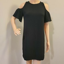 ANN TAYLOR LOFT Women’s Black Cold Shoulder Short Shift Dress Size 0