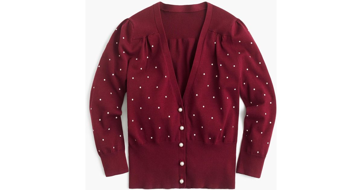 Pull Cardigan J Crew Rouge à Petits Points, Taille M - Neuf Avec étiquettes, Coton Mélangé, Coupe Ajustée