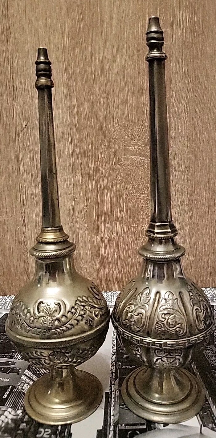 2x Vintage Silver Arabian Perfume Bottle or Rosewater Sprinkler 9.5