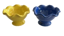 The Main Ingredients Pantry Wear Fluted Pedestal Bowls Blue & Yellow XLNT!