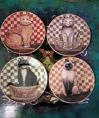 New 4 Country Kitties Cat Dessert Salad 8.25'' Plate David Carter Brown Oneida