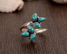 Solid 925 Sterling Silver Natural Turquoise Flower Ring For Her