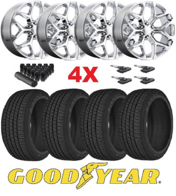 SNOWFLAKE WHEELS RIMS CHROME GOODYEAR 275 55 20 TIRES CADILLAC ESCALADE DENALI