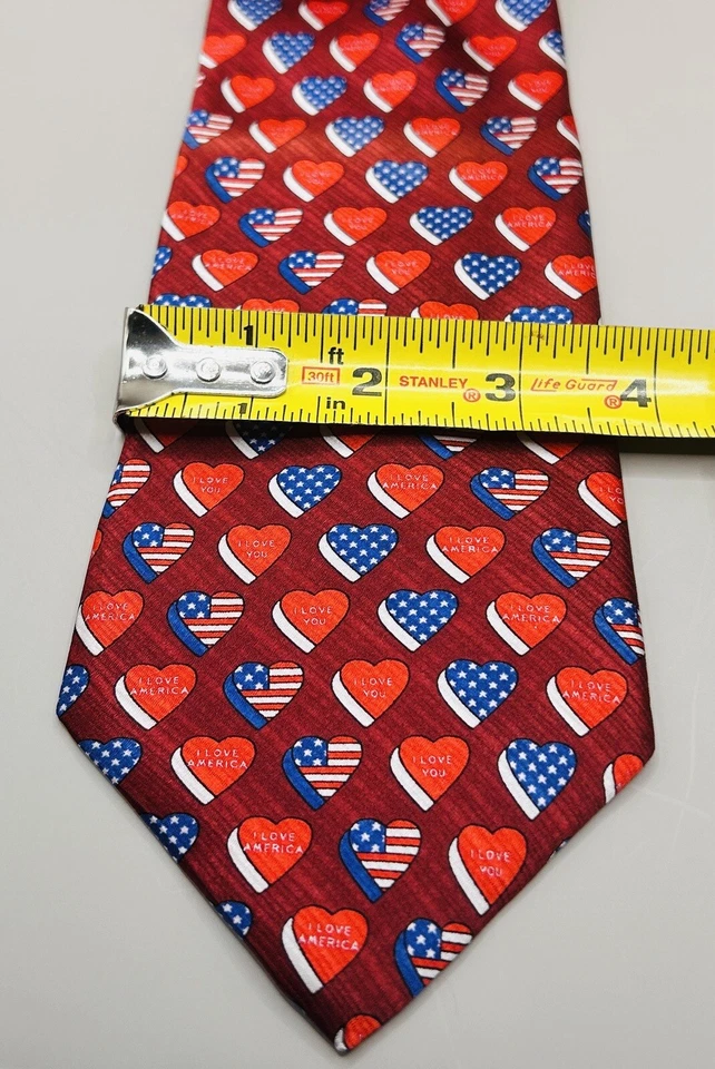 American Traditions American Flag I Love You Hearts Men’s Necktie Tie EUC - Image 3 of 3