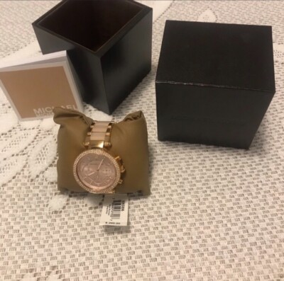Michael Kors Parker 39mm Rose Gold-Tone Blush Acetate Watch  display picture 1
