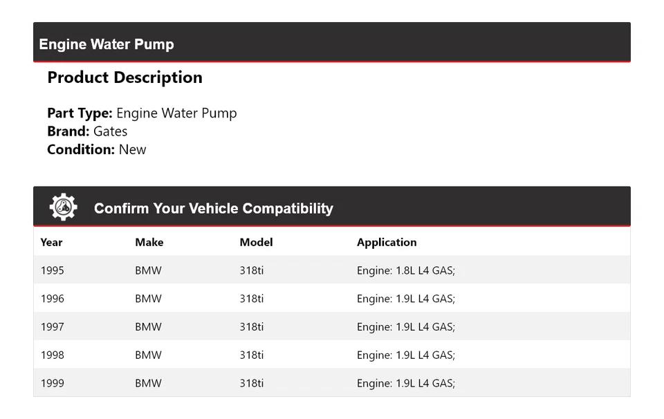 Puertas bomba agua motor BMW 318ti 1995-1999 1996 1997 1998 Foto 2 de 4