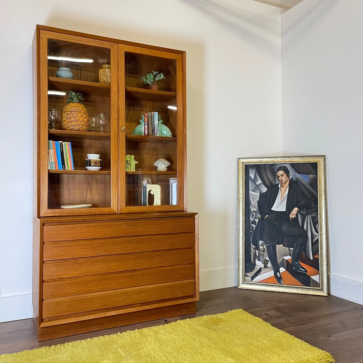 Danish Teak Poul Hundevad Bookcase With Glass Doors and Drawers Mid Century