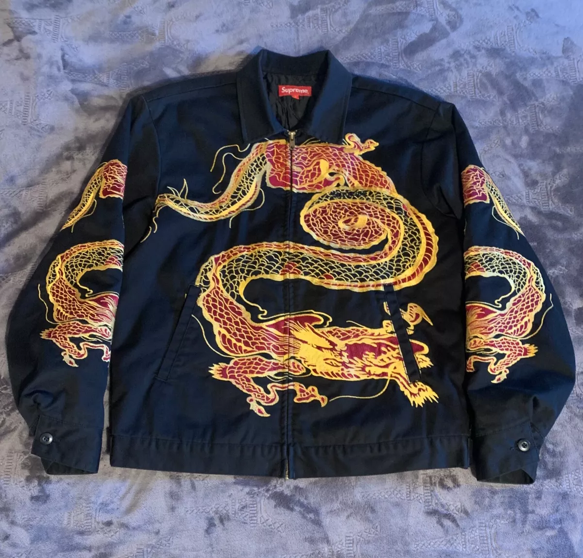 Supreme Dragon Embroidered Work Jacket - Black, Size Medium