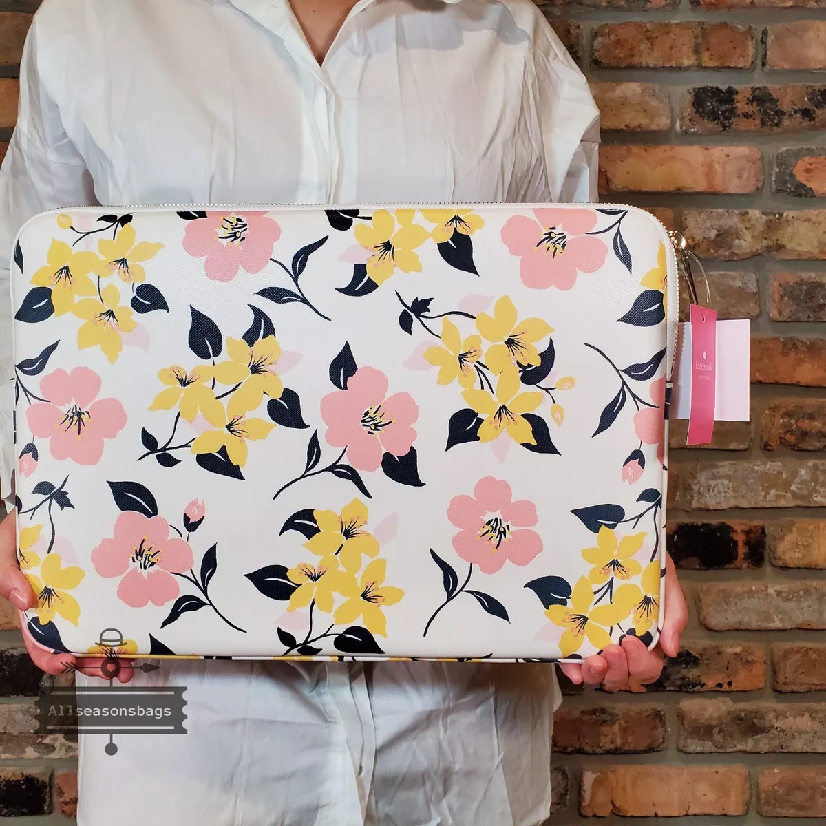 Kate Spade Pink Floral Print Leather Laptop Sleeve Kate Spade