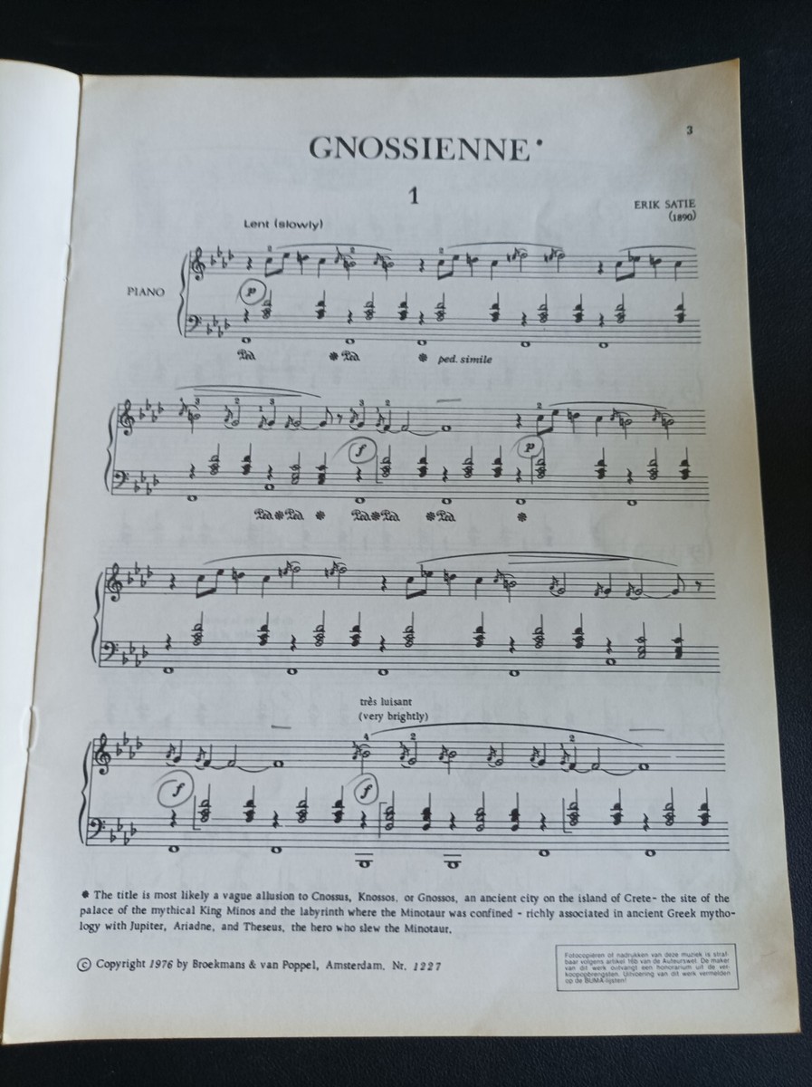 3 Gymnopédies & 7 Gnossiennes - Spartito Per Pianoforte Di Erik Satie - Foto 2