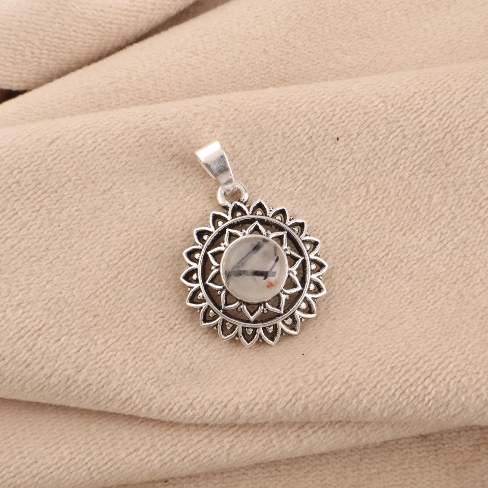 Schwarzer Rutil Quatz Edelstein 925 Sterlingsilber handgefertigter Schmuck An... - Bild 3 von 4