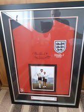 England 66 shirt signed by Sir Bobby Charlton and Jack Charlton  Collection Only
