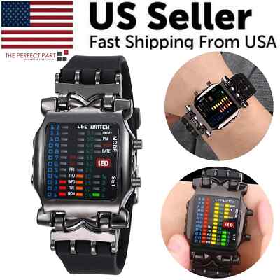 Men's Watch LED Sports Date Digital Bracelet Waterproof Quartz Wristwatch Binary