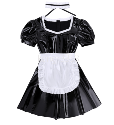 Sexy Womens French Maid Fancy Dress PVC Leather Uniform Cosplay Costume Outfit - Picture 5 of 5