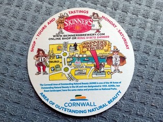 Beermat 2008 SKINNERS BREWERY CORNWALL. Cornwall Area of Outstanding Beauty.