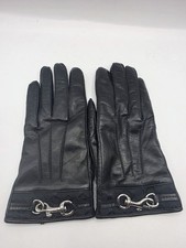 COACH Womens Leather Gloves Black Small 7 Cashmere Lining Silver Clip