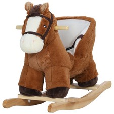Baby Rocking Horse, Kids Ride-On w/ Sound Wooden Base  Safety Belt for 1-3 Year