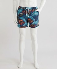 Original Penguin Men's Blue Palm Print Volley Swim Shorts Swimwear Size XL