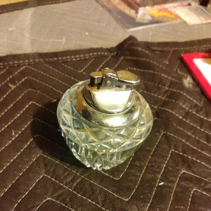 Vintage Glass Crystal Lighter Silvertone Metal Top Great shape