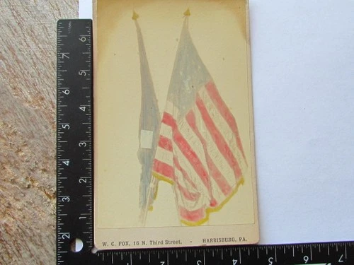 1880's 56th Pennsylvania Infantry Civil War colored battle flags cabinet photo